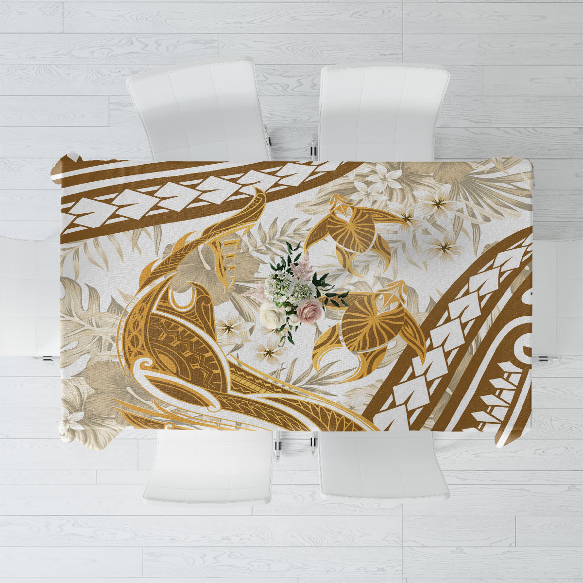 Gold Polynesia Tablecloth Polynesian Turtle Shark Tattoo Tropical Vintage LT14 Gold - Polynesian Pride