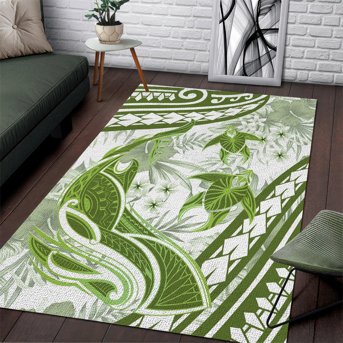 Lime Green Polynesia Area Rug Polynesian Turtle Shark Tattoo Tropical Vintage LT14 Lime Green - Polynesian Pride