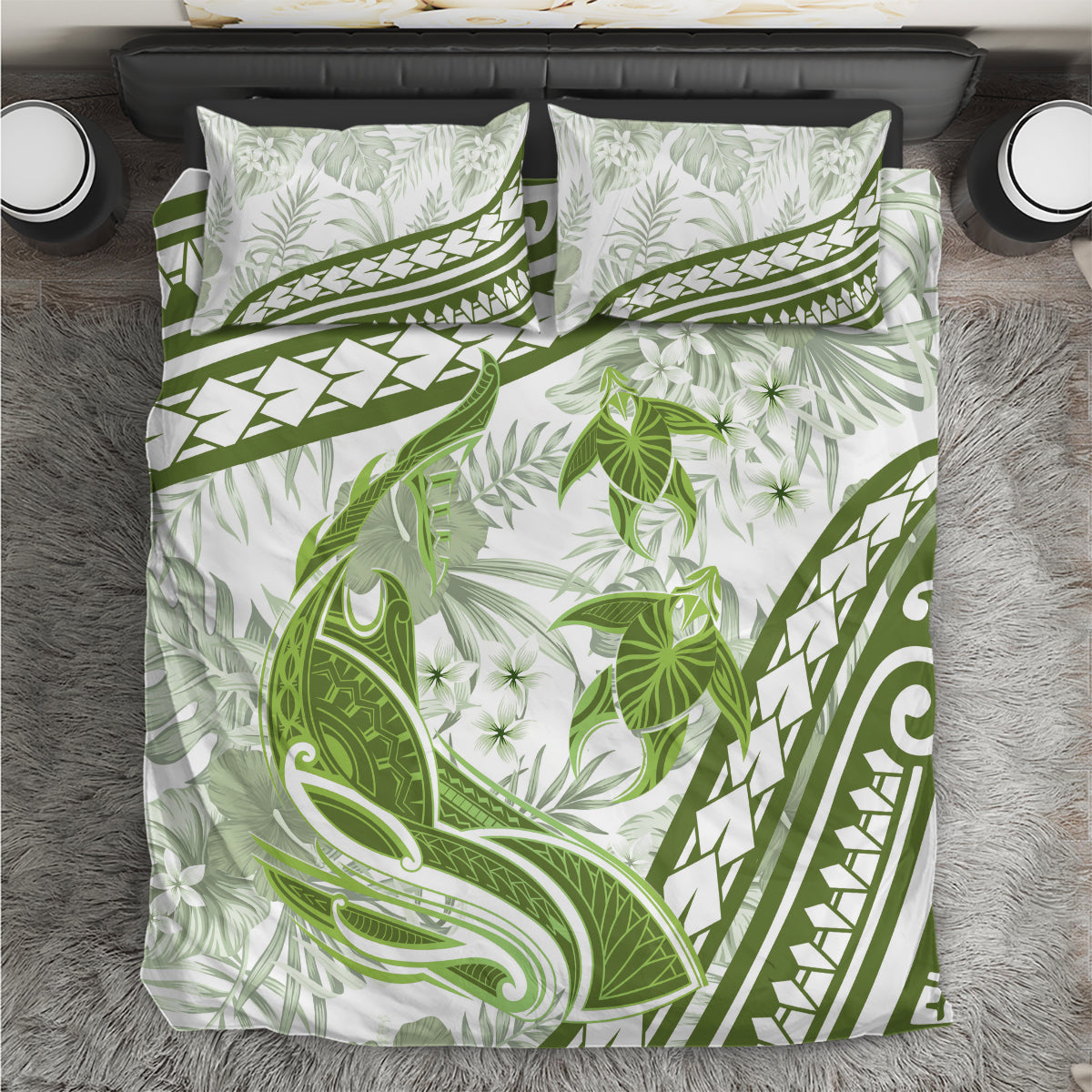 Lime Green Polynesia Bedding Set Polynesian Turtle Shark Tattoo Tropical Vintage LT14 Lime Green - Polynesian Pride
