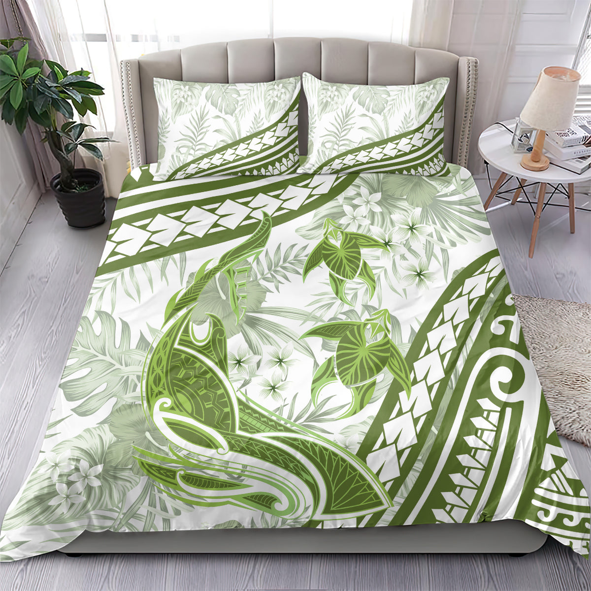 Lime Green Polynesia Bedding Set Polynesian Turtle Shark Tattoo Tropical Vintage LT14 - Polynesian Pride