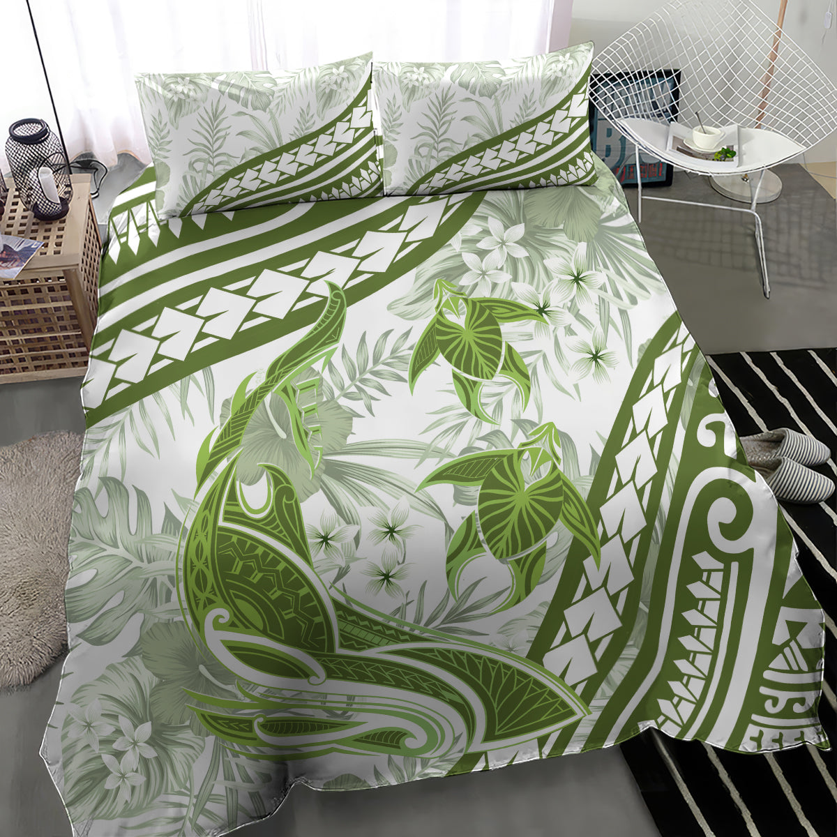 Lime Green Polynesia Bedding Set Polynesian Turtle Shark Tattoo Tropical Vintage LT14 - Polynesian Pride