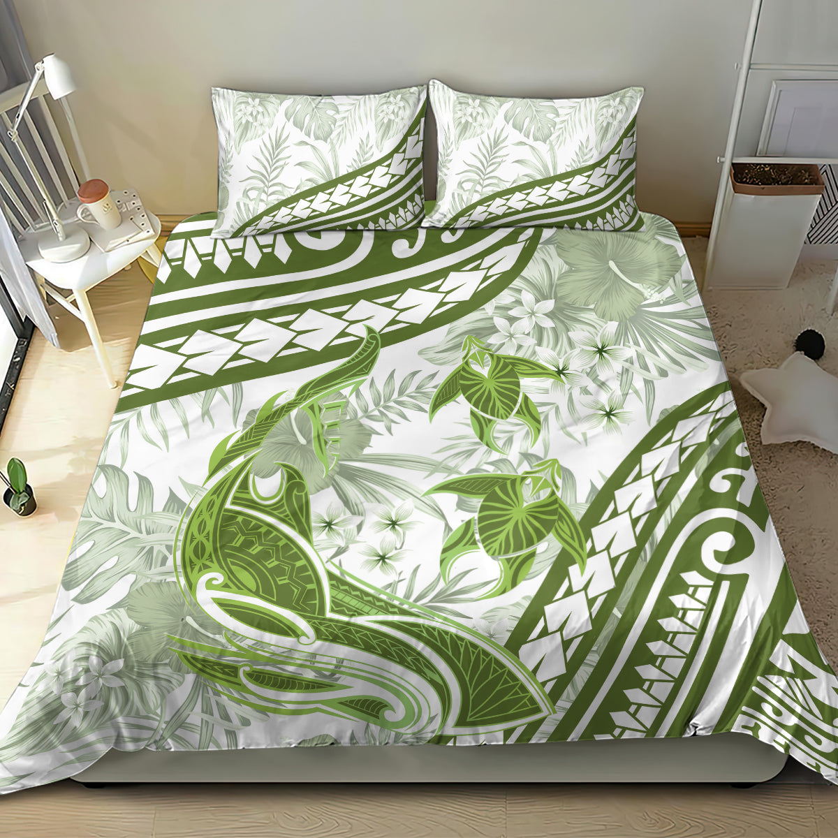 Lime Green Polynesia Bedding Set Polynesian Turtle Shark Tattoo Tropical Vintage LT14 - Polynesian Pride