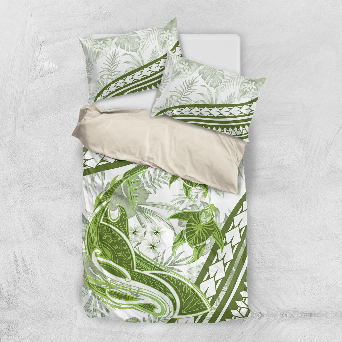 Lime Green Polynesia Bedding Set Polynesian Turtle Shark Tattoo Tropical Vintage LT14 US Twin 172cm x 218cm Lime Green - Polynesian Pride