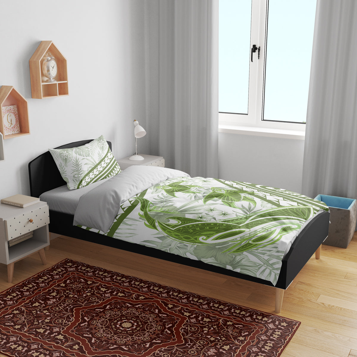 Lime Green Polynesia Bedding Set Polynesian Turtle Shark Tattoo Tropical Vintage LT14 - Polynesian Pride