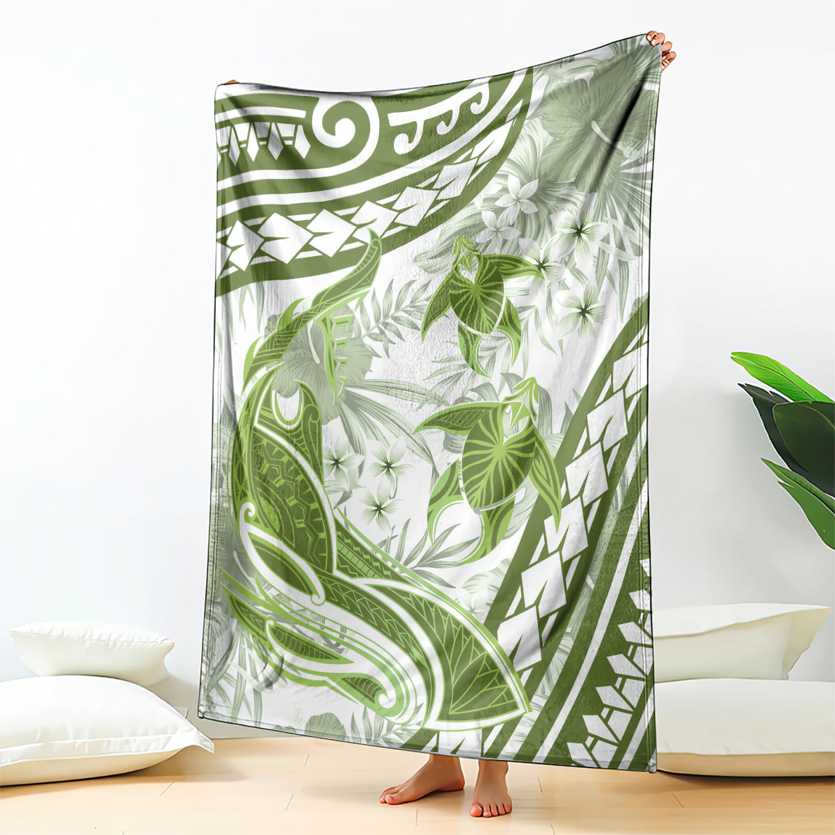 Lime Green Polynesia Blanket Polynesian Turtle Shark Tattoo Tropical Vintage LT14 - Polynesian Pride