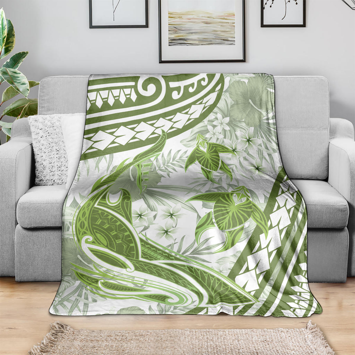 Lime Green Polynesia Blanket Polynesian Turtle Shark Tattoo Tropical Vintage LT14 - Polynesian Pride
