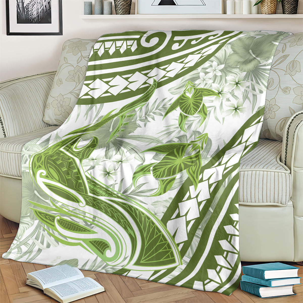 Lime Green Polynesia Blanket Polynesian Turtle Shark Tattoo Tropical Vintage LT14 - Polynesian Pride