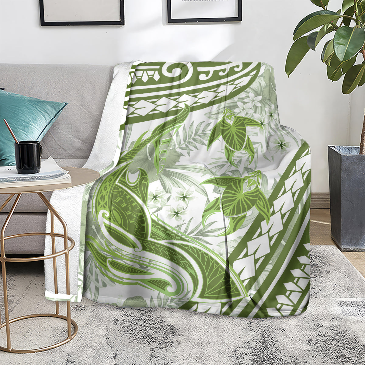 Lime Green Polynesia Blanket Polynesian Turtle Shark Tattoo Tropical Vintage LT14 - Polynesian Pride