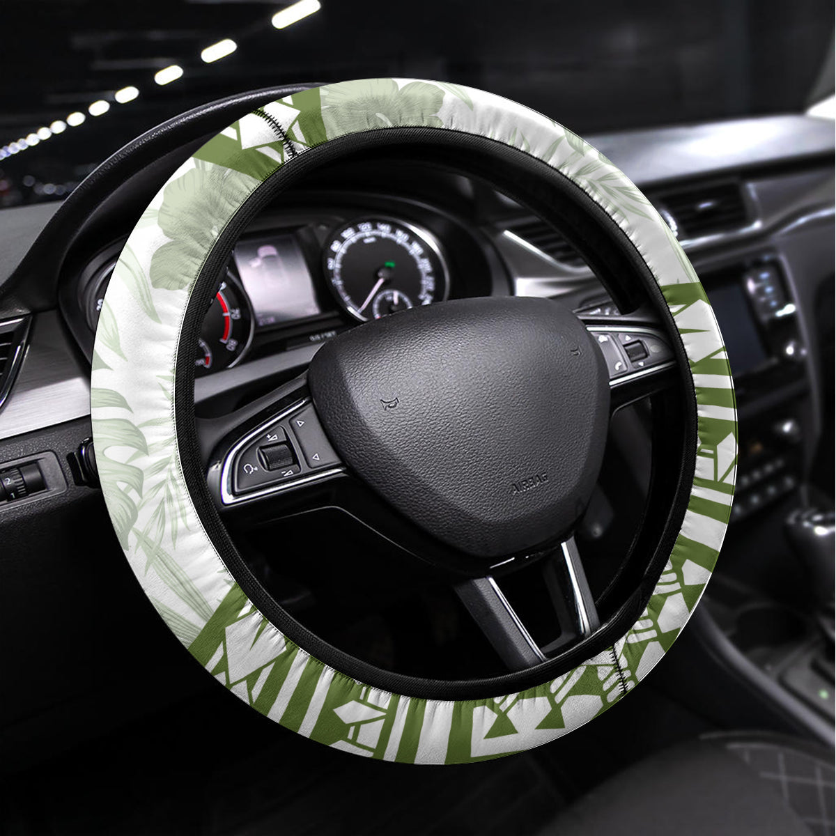 Lime Green Polynesia Steering Wheel Cover Polynesian Turtle Shark Tattoo Tropical Vintage