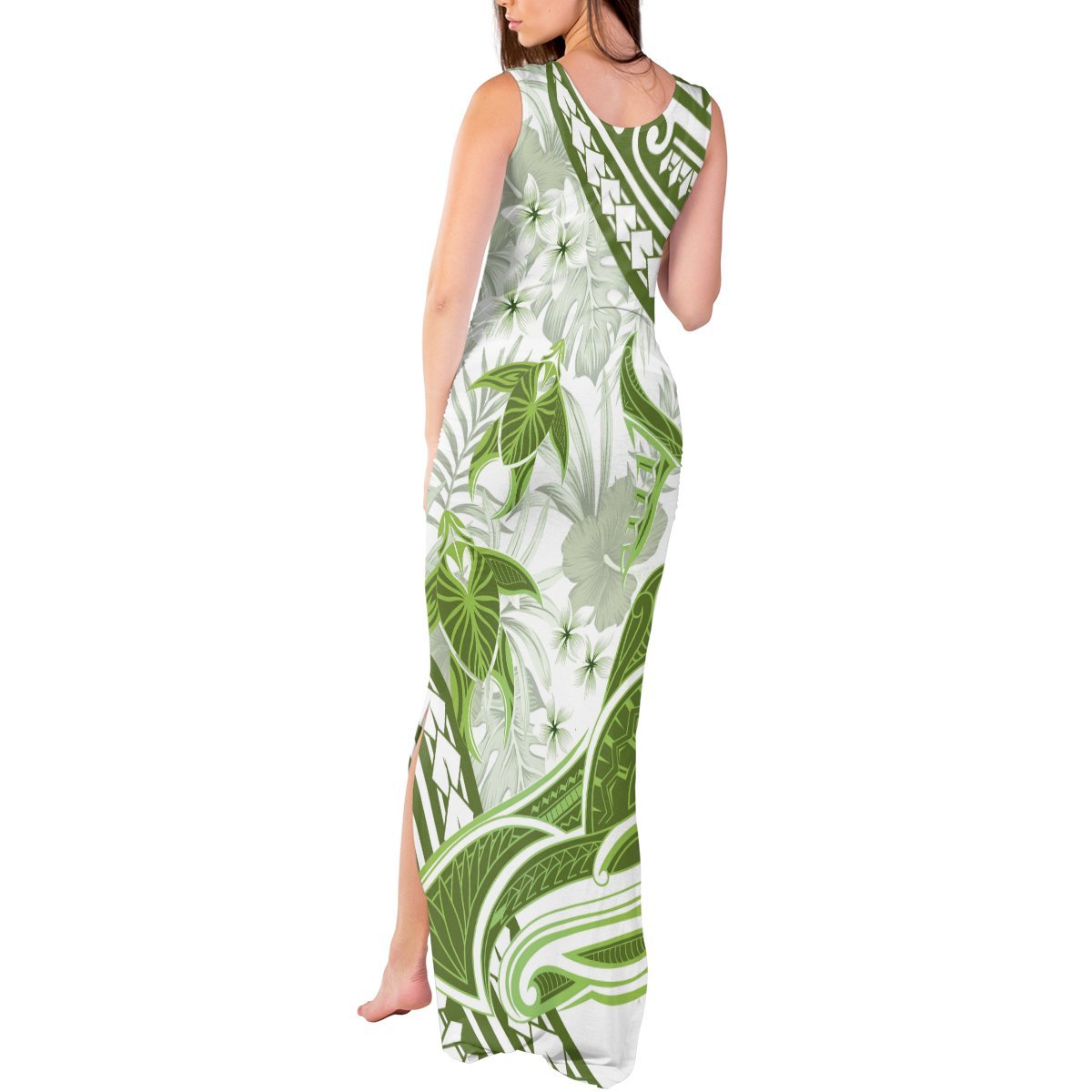 Lime Green Polynesia Tank Maxi Dress Polynesian Turtle Shark Tattoo Tropical Vintage LT14 - Polynesian Pride