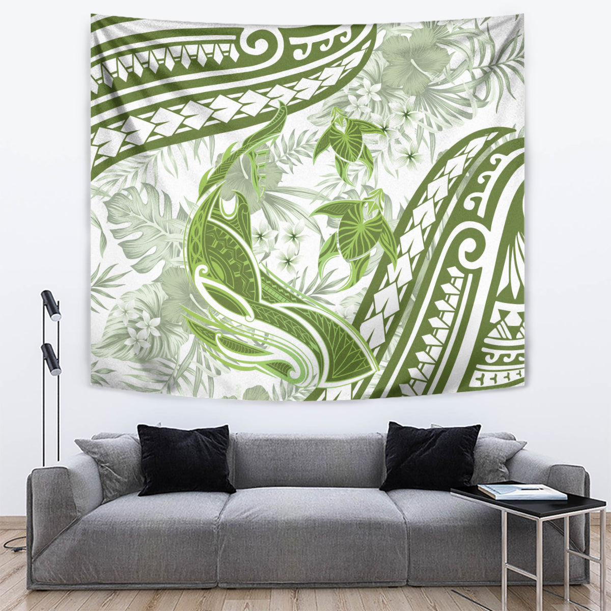 Lime Green Polynesia Tapestry Polynesian Turtle Shark Tattoo Tropical Vintage LT14 Lime Green - Polynesian Pride