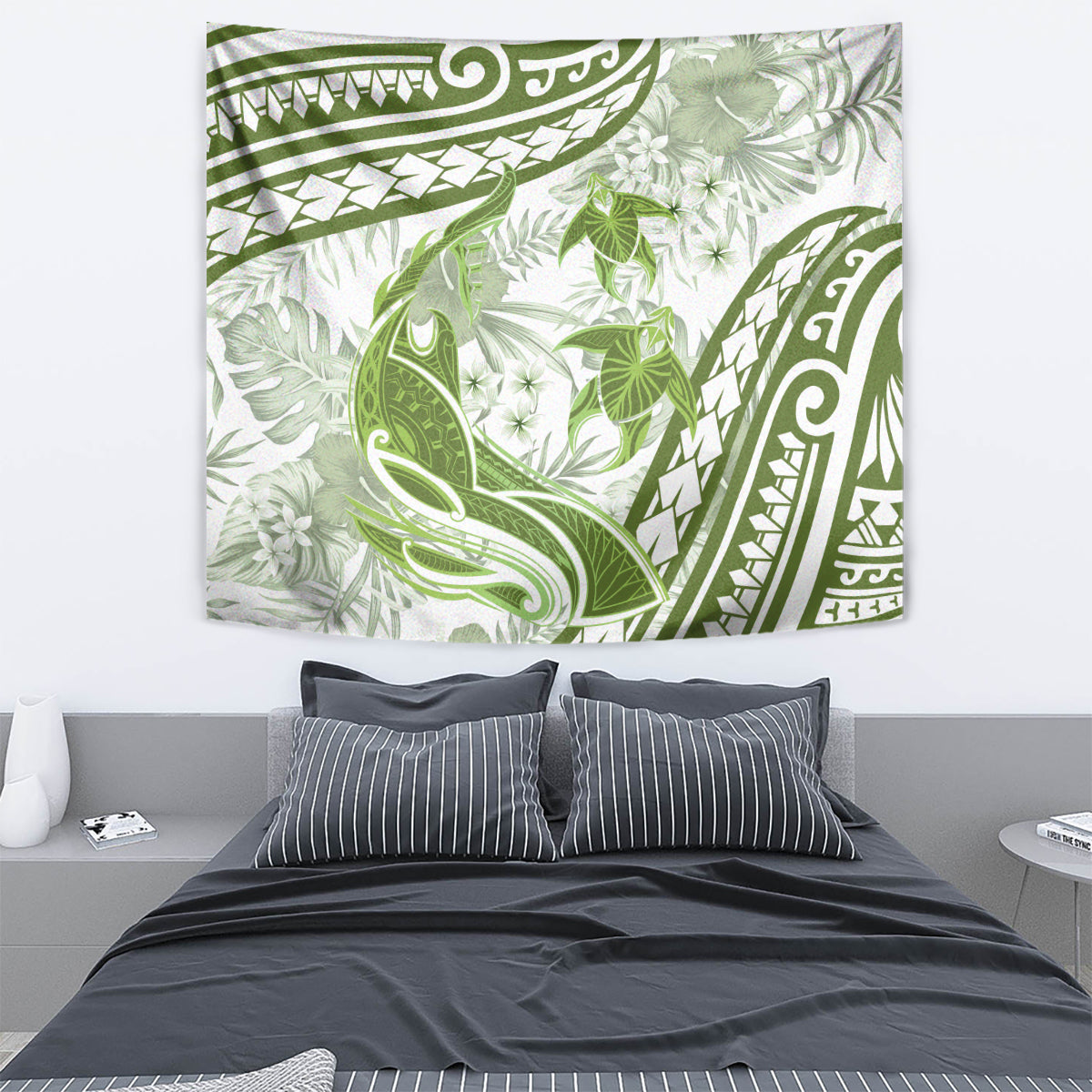Lime Green Polynesia Tapestry Polynesian Turtle Shark Tattoo Tropical Vintage LT14 - Polynesian Pride