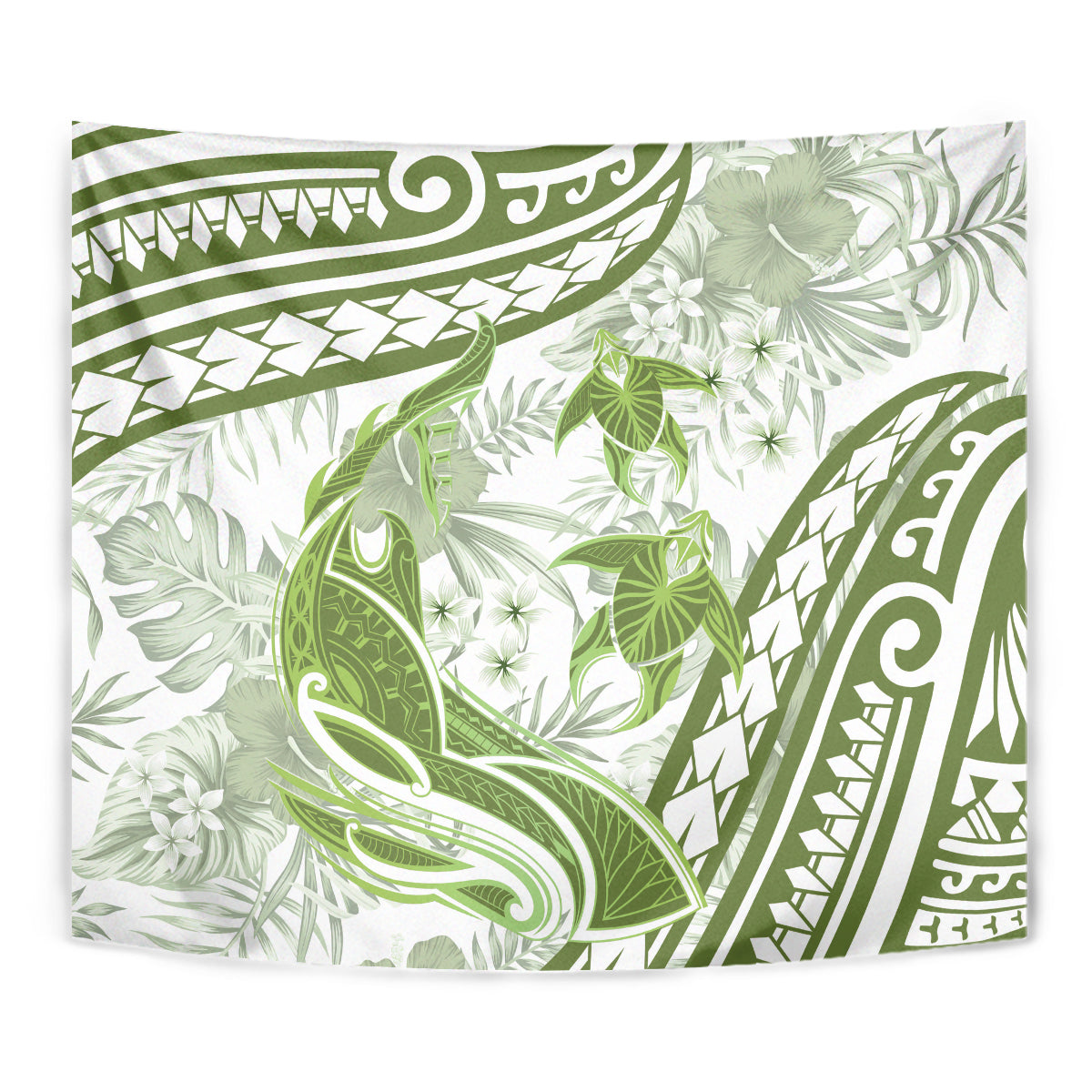 Lime Green Polynesia Tapestry Polynesian Turtle Shark Tattoo Tropical Vintage LT14 - Polynesian Pride