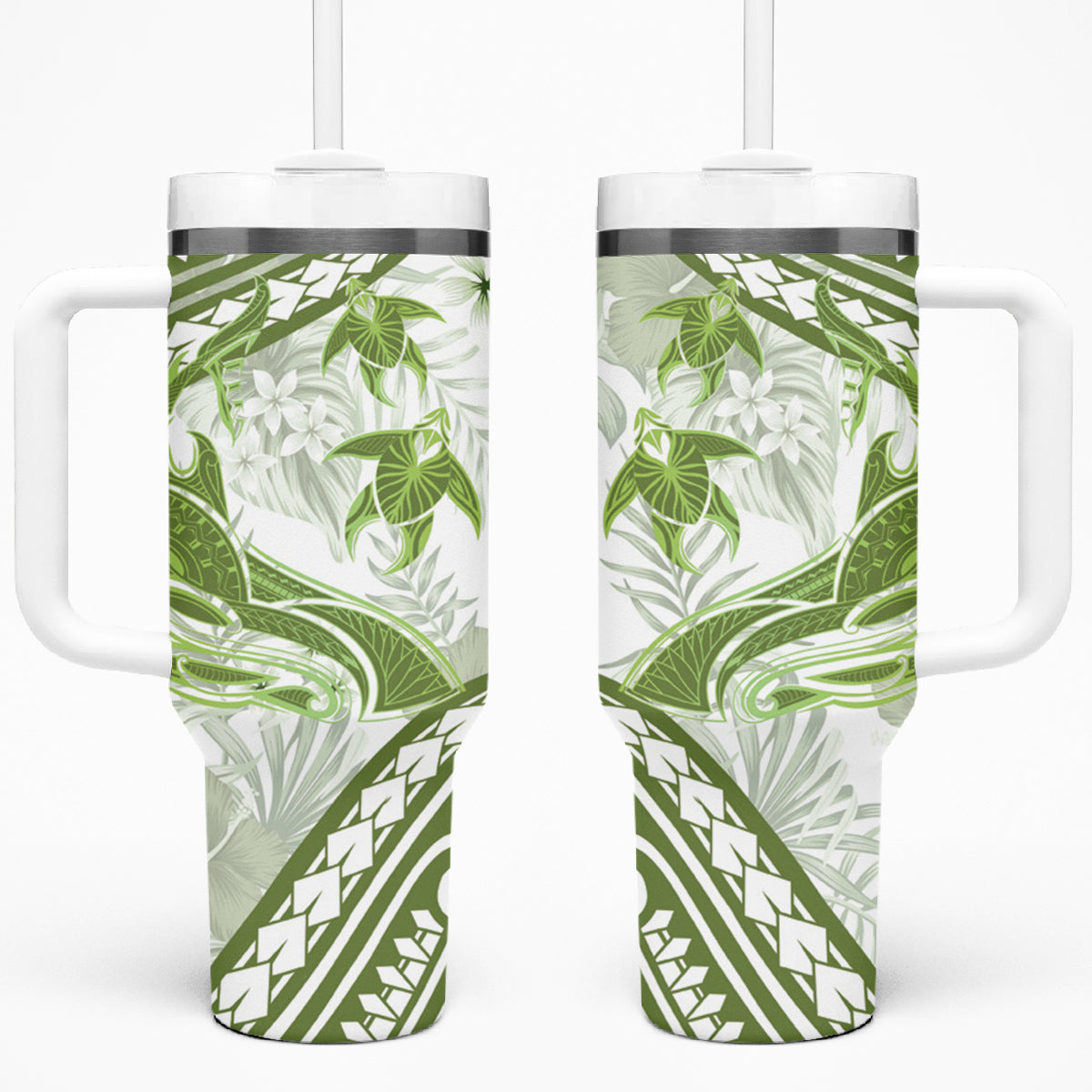 Lime Green Polynesia Tumbler With Handle Polynesian Turtle Shark Tattoo Tropical Vintage LT14 One Size: 40 oz Lime Green - Polynesian Pride