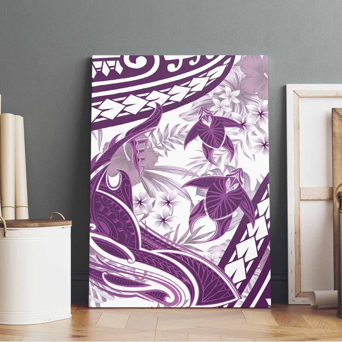 Purple Polynesia Canvas Wall Art Polynesian Turtle Shark Tattoo Tropical Vintage LT14 - Polynesian Pride