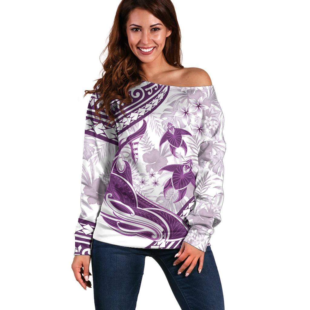 Purple Polynesia Off Shoulder Sweater Polynesian Turtle Shark Tattoo Tropical Vintage LT14 Women Purple - Polynesian Pride