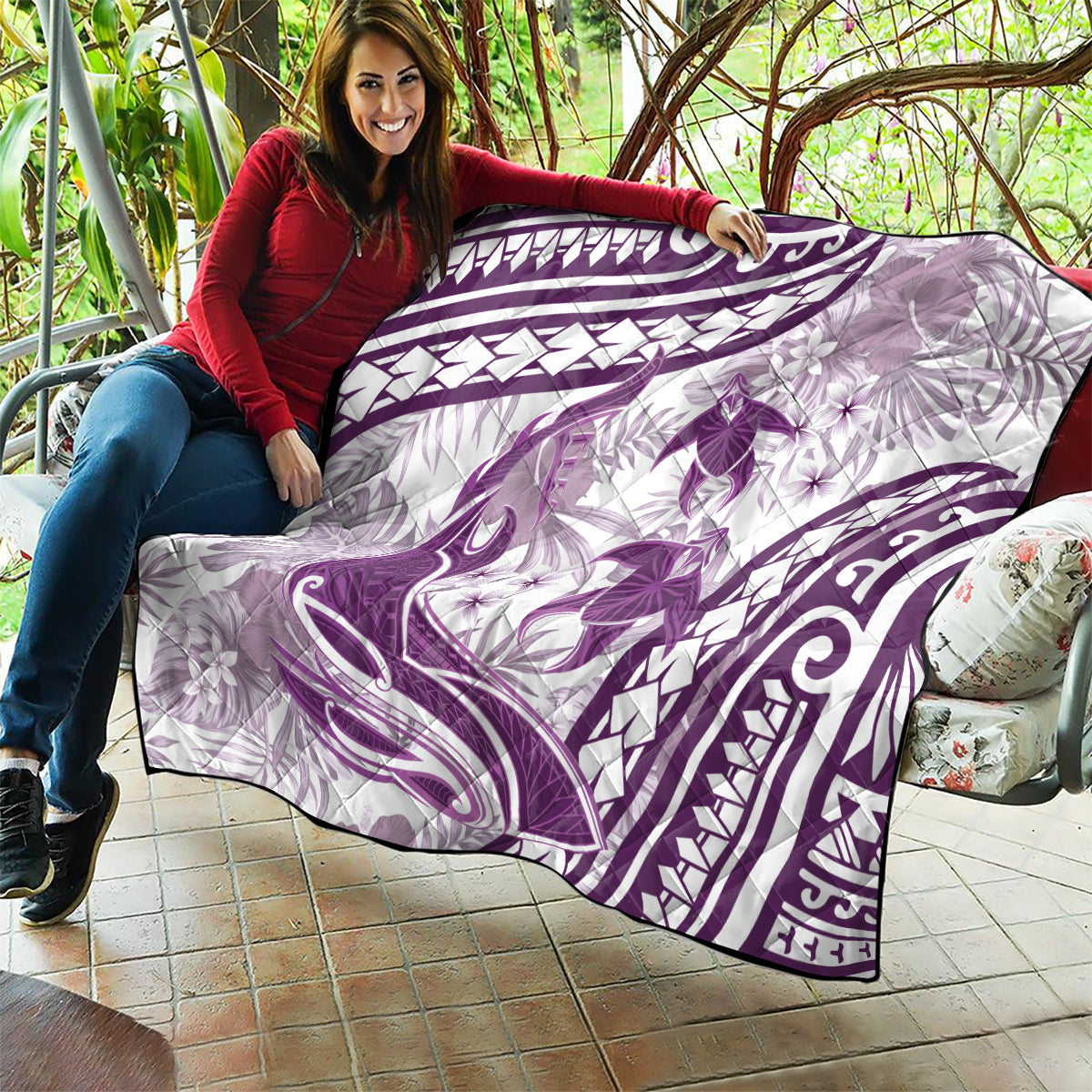 Purple Polynesia Quilt Polynesian Turtle Shark Tattoo Tropical Vintage LT14 - Polynesian Pride