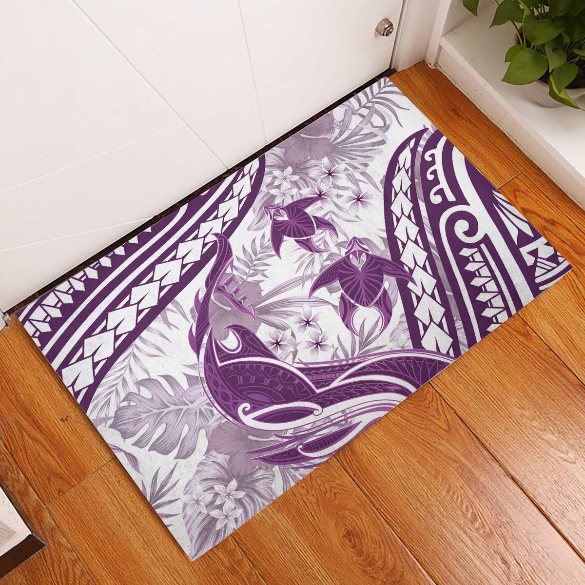 Purple Polynesia Rubber Doormat Polynesian Turtle Shark Tattoo Tropical Vintage LT14 Purple - Polynesian Pride
