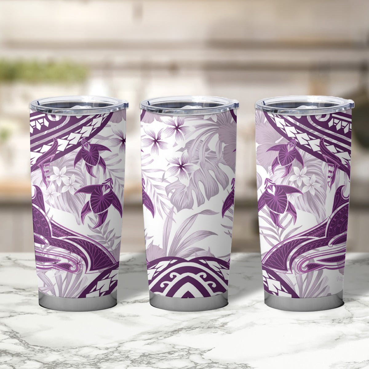 Purple Polynesia Tumbler Cup Polynesian Turtle Shark Tattoo Tropical Vintage LT14 - Polynesian Pride