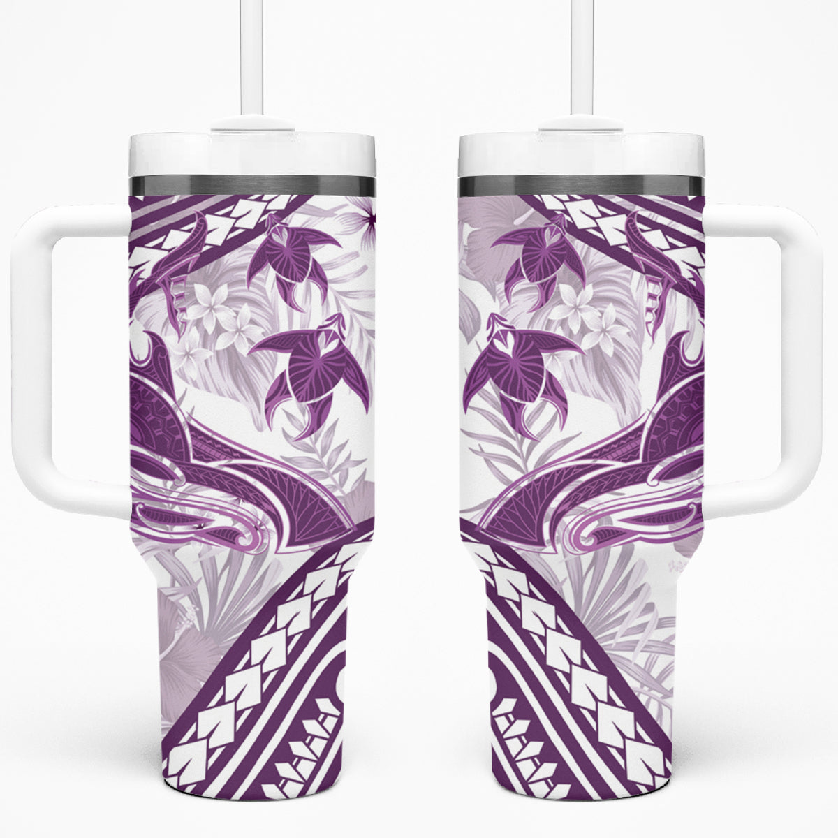 Purple Polynesia Tumbler With Handle Polynesian Turtle Shark Tattoo Tropical Vintage LT14 One Size: 40 oz Purple - Polynesian Pride