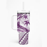 Purple Polynesia Tumbler With Handle Polynesian Turtle Shark Tattoo Tropical Vintage LT14 - Polynesian Pride