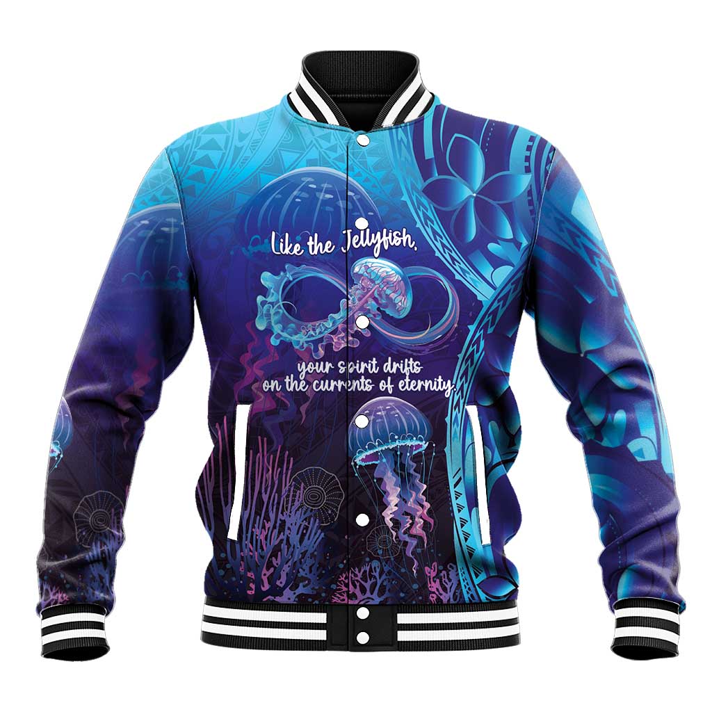 Polynesia Jellyfish Memorial Personalised Baseball Jacket Infinity Jellies Polynesian Pattern LT14 Unisex Purple - Polynesian Pride