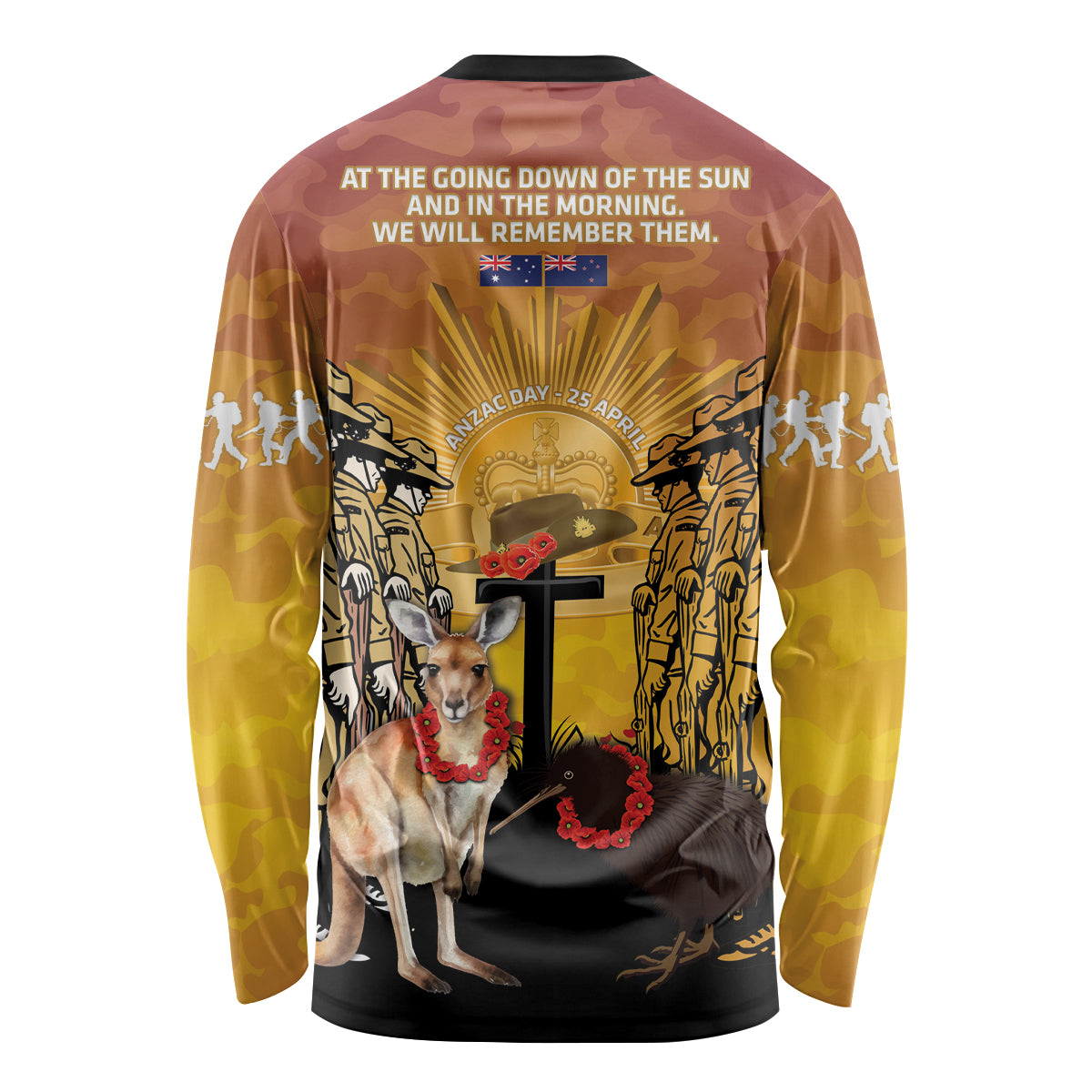 Australia And New Zealand ANZAC Long Sleeve Shirt Aussie Kangaroo With Aotearoa Kiwi Lest We Forget LT14 - Polynesian Pride