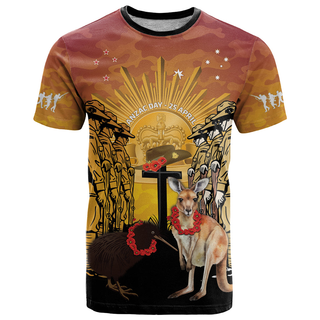 Australia And New Zealand ANZAC T Shirt Aussie Kangaroo With Aotearoa Kiwi Lest We Forget LT14 Yellow - Polynesian Pride
