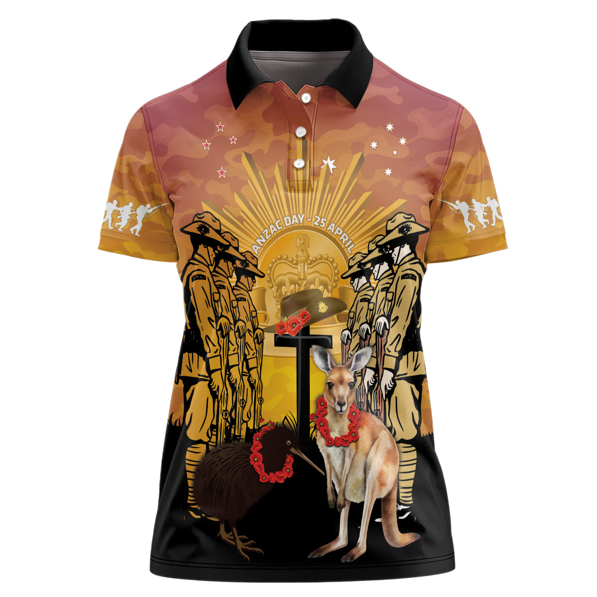Australia And New Zealand ANZAC Women Polo Shirt Aussie Kangaroo With Aotearoa Kiwi Lest We Forget LT14 Female Yellow - Polynesian Pride