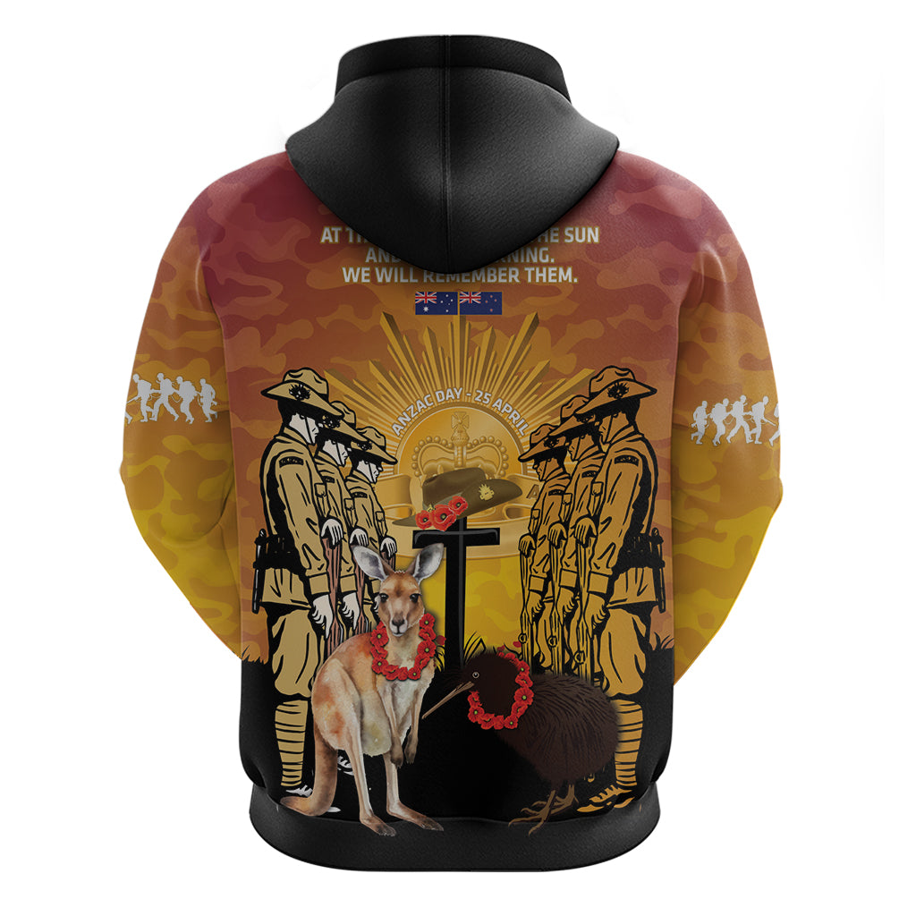 Australia And New Zealand ANZAC Zip Hoodie Aussie Kangaroo With Aotearoa Kiwi Lest We Forget LT14 - Polynesian Pride
