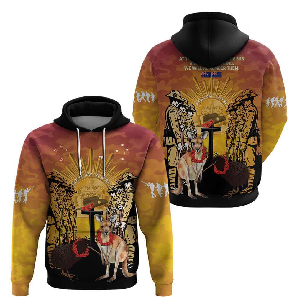 Australia And New Zealand ANZAC Zip Hoodie Aussie Kangaroo With Aotearoa Kiwi Lest We Forget LT14 - Polynesian Pride