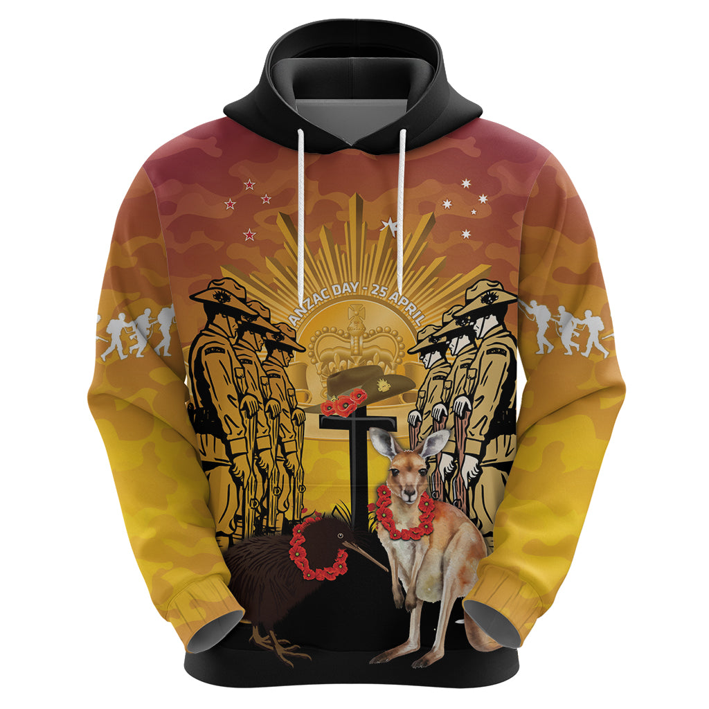 Australia And New Zealand ANZAC Zip Hoodie Aussie Kangaroo With Aotearoa Kiwi Lest We Forget LT14 - Polynesian Pride