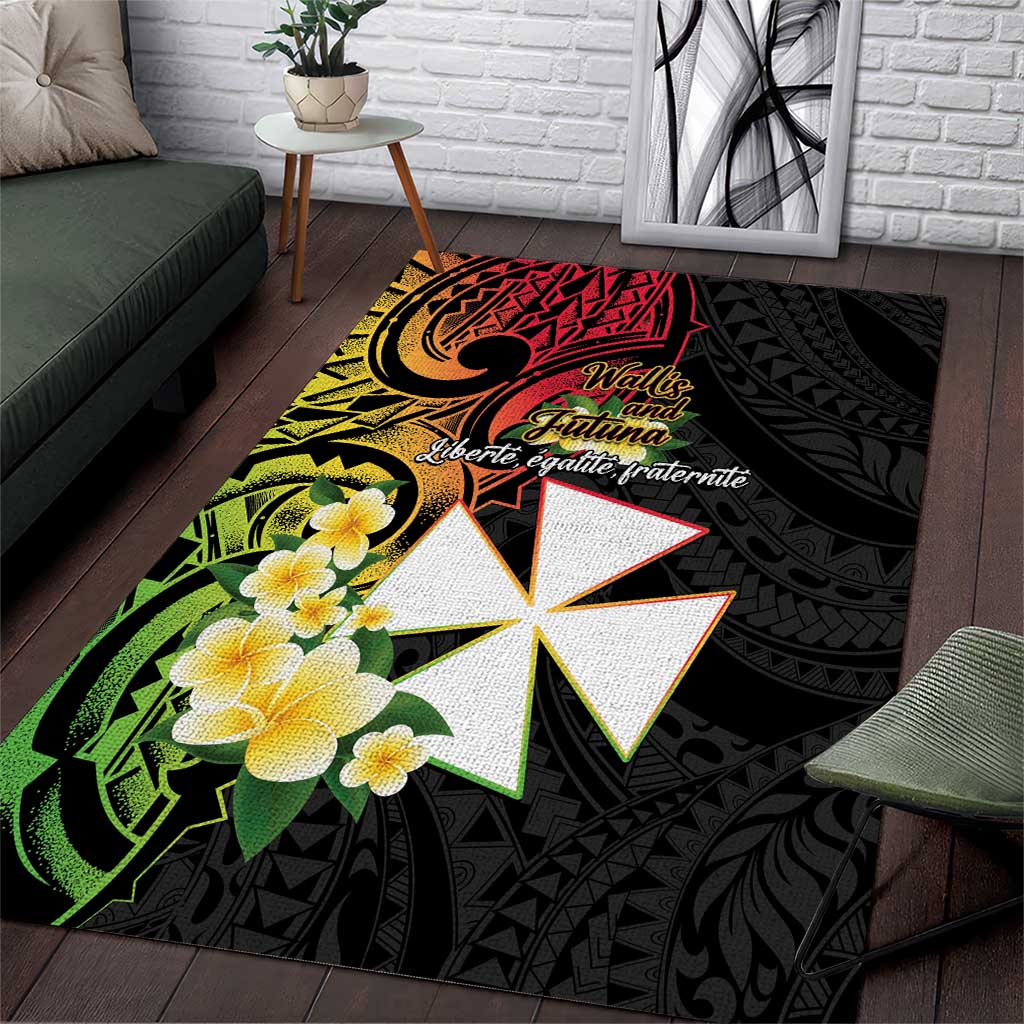 Wallis and Futuna Victory Day Area Rug Liberty Equality Fraternity Polynesian Plumeria LT14 Black - Polynesian Pride