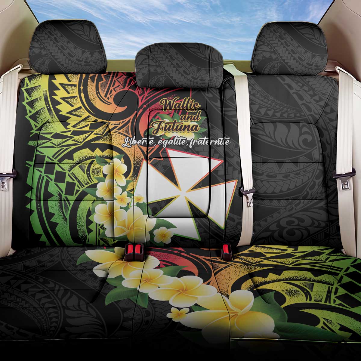 Wallis and Futuna Victory Day Back Car Seat Cover Liberty Equality Fraternity Polynesian Plumeria LT14 One Size Black - Polynesian Pride