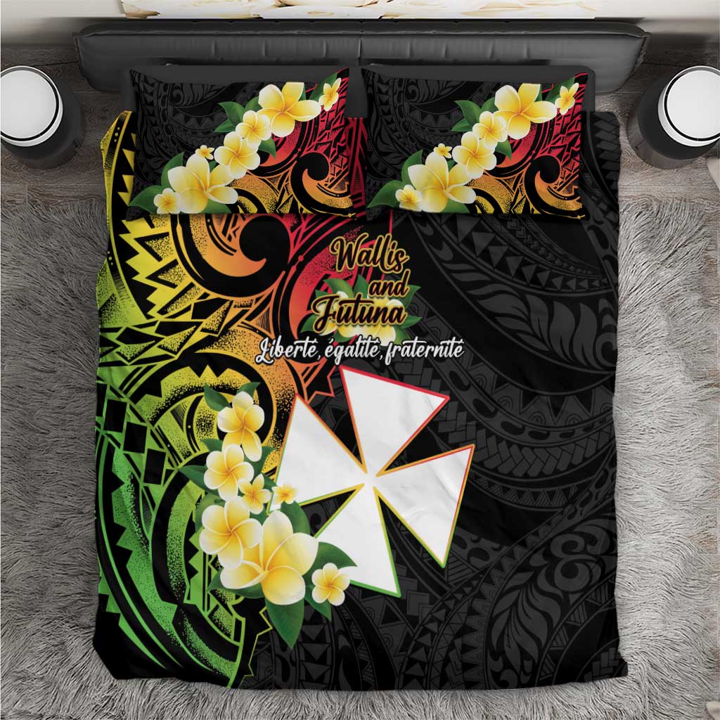 Wallis and Futuna Victory Day Bedding Set Liberty Equality Fraternity Polynesian Plumeria LT14 Black - Polynesian Pride