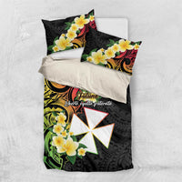Wallis and Futuna Victory Day Bedding Set Liberty Equality Fraternity Polynesian Plumeria LT14 US Twin 172cm x 218cm Black - Polynesian Pride