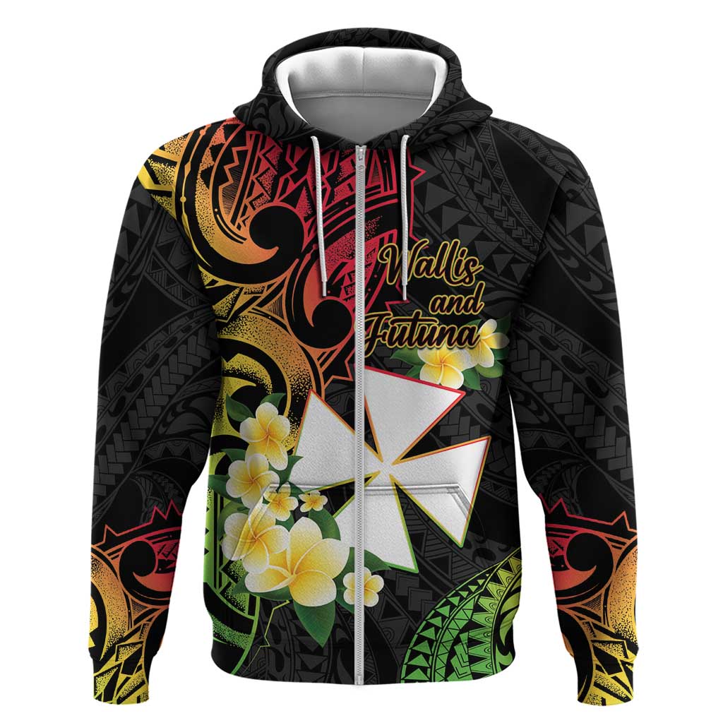 Wallis and Futuna Victory Day Hoodie Liberty Equality Fraternity Polynesian Plumeria LT14 Zip Hoodie Black - Polynesian Pride