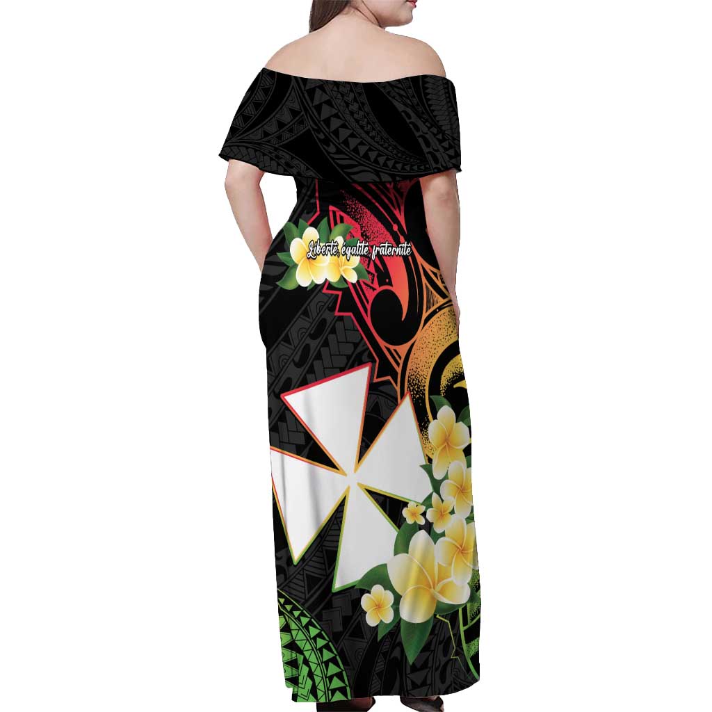 Wallis and Futuna Victory Day Off Shoulder Maxi Dress Liberty Equality Fraternity Polynesian Plumeria LT14 - Polynesian Pride