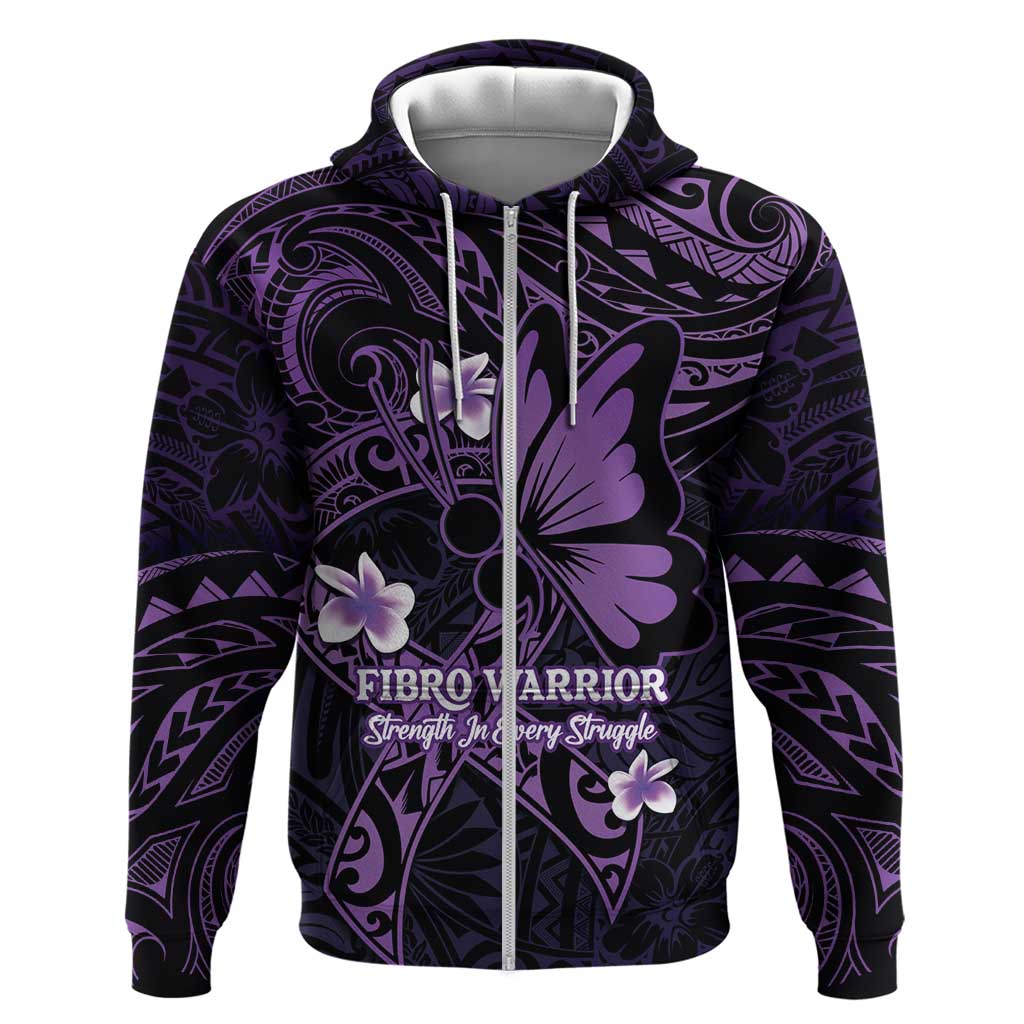 Personalised Fibromyalgia Awareness Month Hoodie Fibro Warrior Strength In Every Struggle LT14 Zip Hoodie Purple - Polynesian Pride