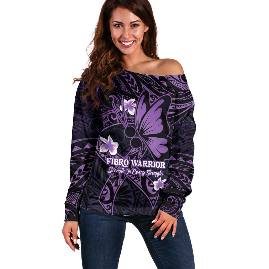 Personalised Fibromyalgia Awareness Month Off Shoulder Sweater Fibro Warrior Strength In Every Struggle LT14 Women Purple - Polynesian Pride