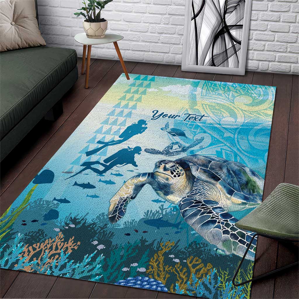Personalized Snorkeling Hawaii Area Rug Ocean Lover Hawaiian Kakau Honu Turtle LT14 Cyan - Polynesian Pride