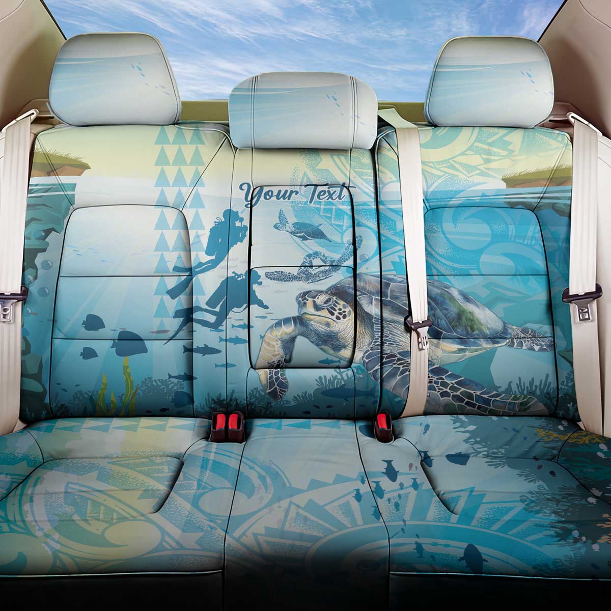 Personalized Snorkeling Hawaii Back Car Seat Cover Ocean Lover Hawaiian Kakau Honu Turtle LT14 One Size Cyan - Polynesian Pride