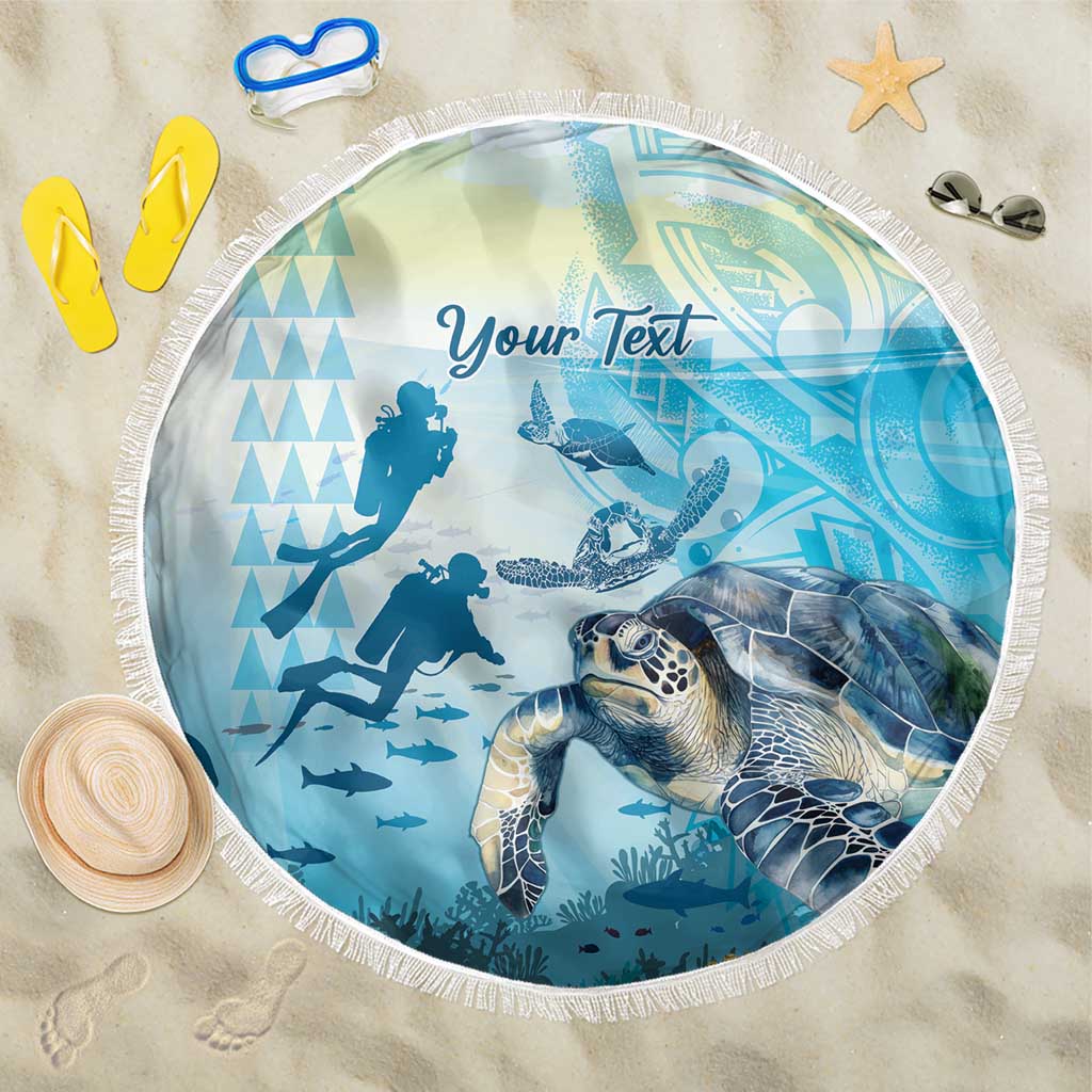 Personalized Snorkeling Hawaii Beach Blanket Ocean Lover Hawaiian Kakau Honu Turtle LT14 One Size 150cm Cyan - Polynesian Pride