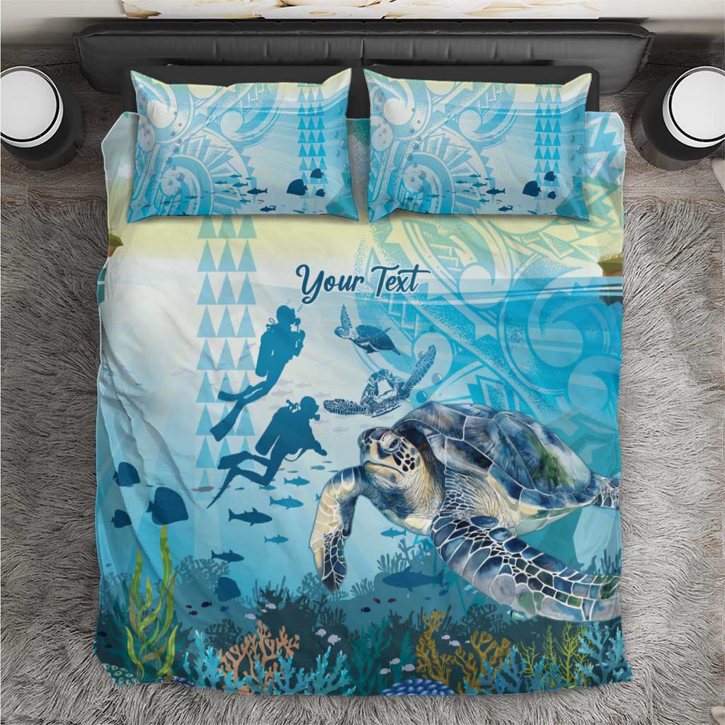 Personalized Snorkeling Hawaii Bedding Set Ocean Lover Hawaiian Kakau Honu Turtle LT14 Cyan - Polynesian Pride