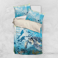 Personalized Snorkeling Hawaii Bedding Set Ocean Lover Hawaiian Kakau Honu Turtle LT14 US Twin 172cm x 218cm Cyan - Polynesian Pride
