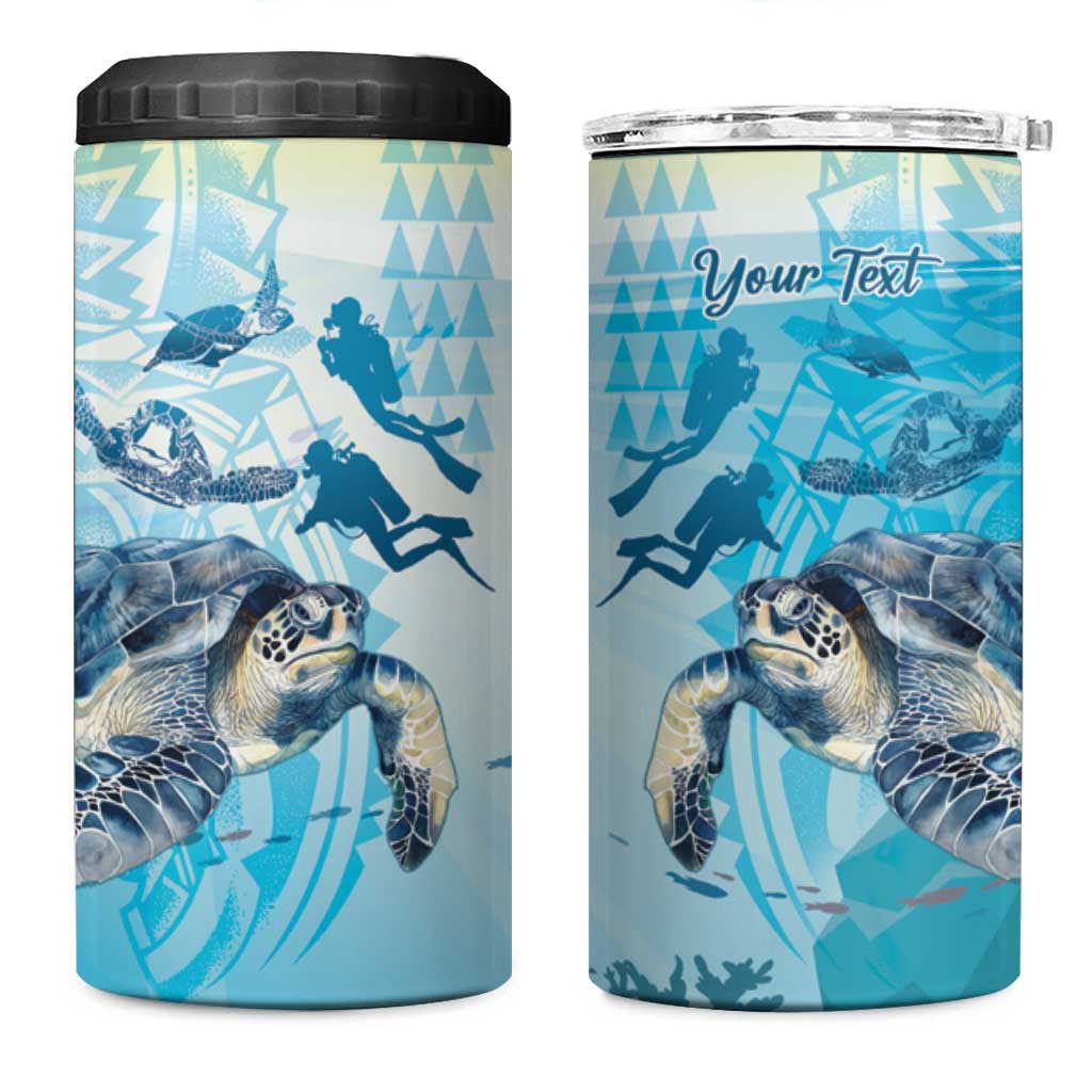 Personalized Snorkeling Hawaii 4 in 1 Can Cooler Tumbler Ocean Lover Hawaiian Kakau Honu Turtle LT14 One Size: 16 oz Cyan - Polynesian Pride