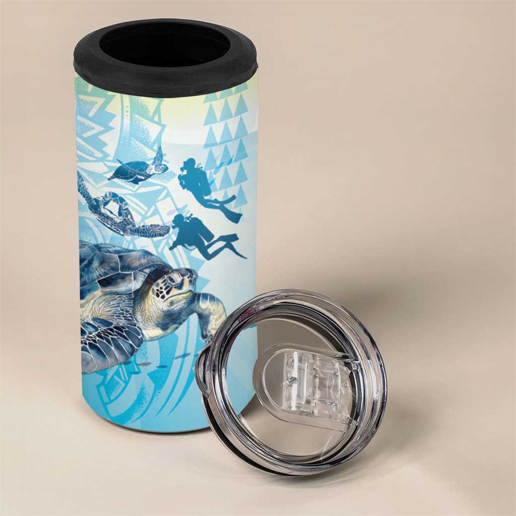 Personalized Snorkeling Hawaii 4 in 1 Can Cooler Tumbler Ocean Lover Hawaiian Kakau Honu Turtle LT14 - Polynesian Pride