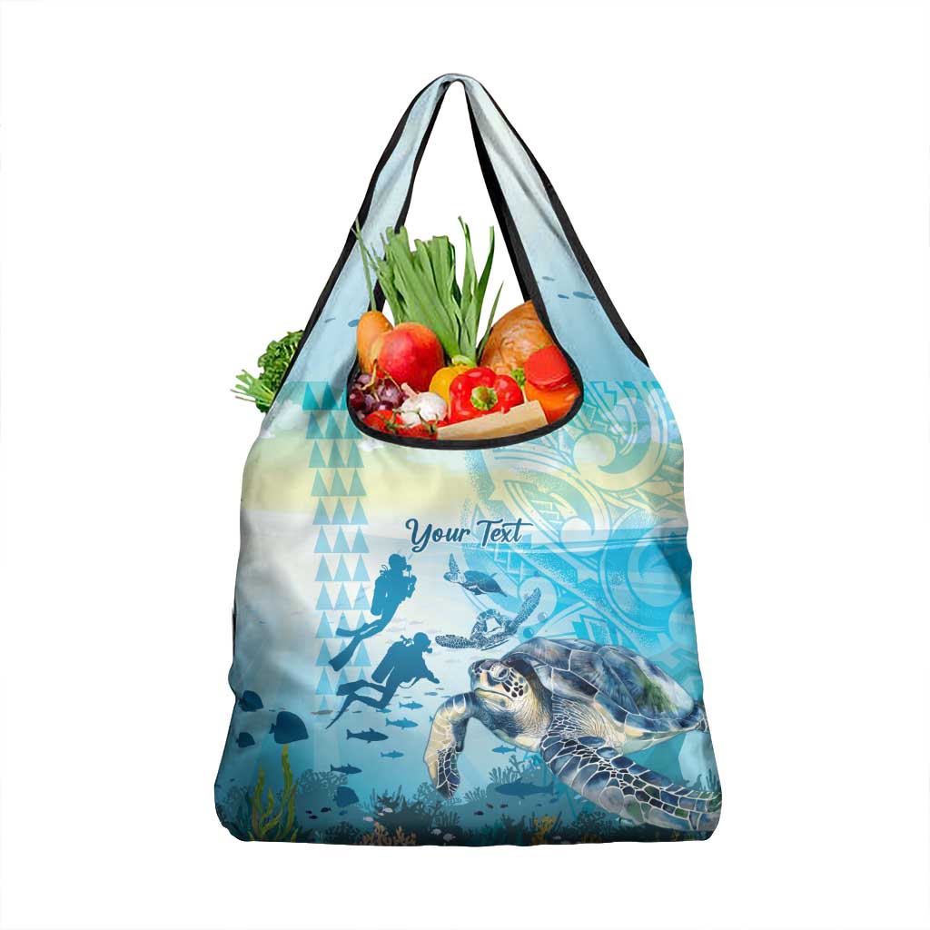Personalized Snorkeling Hawaii Grocery Bag Ocean Lover Hawaiian Kakau Honu Turtle LT14 1-pack One Size Cyan - Polynesian Pride