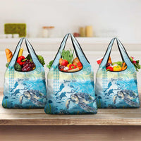 Personalized Snorkeling Hawaii Grocery Bag Ocean Lover Hawaiian Kakau Honu Turtle LT14 3-pack One Size Cyan - Polynesian Pride