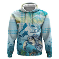 Personalized Snorkeling Hawaii Hoodie Ocean Lover Hawaiian Kakau Honu Turtle LT14 Pullover Hoodie Cyan - Polynesian Pride